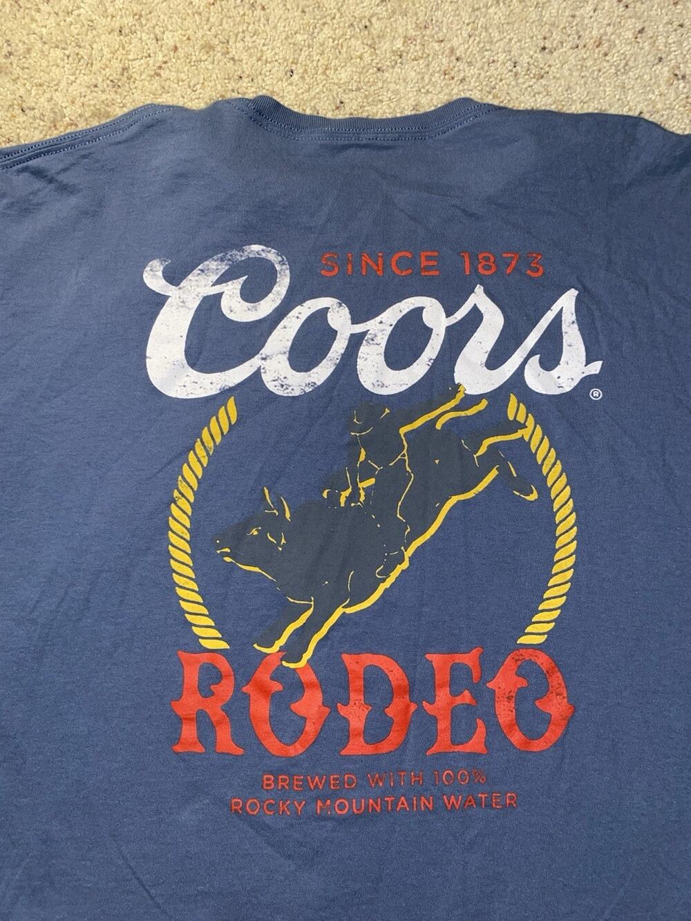 Coors Light Beer Mens 3XL Rodeo Bull Logo Blue Western Rocky Mountains Tee Shirt